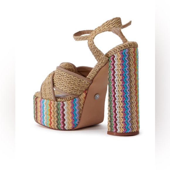 New Azalea Wang Flavia Multi Raffia Platform Sandal Heels size 8.5 - Picture 4 of 15